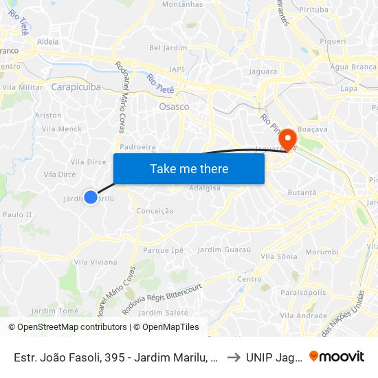 Estr. João Fasoli, 395 - Jardim Marilu, Carapicuíba to UNIP Jaguaré map