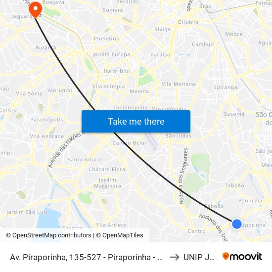 Av. Piraporinha, 135-527 - Piraporinha - Piraporinha, Diadema to UNIP Jaguaré map