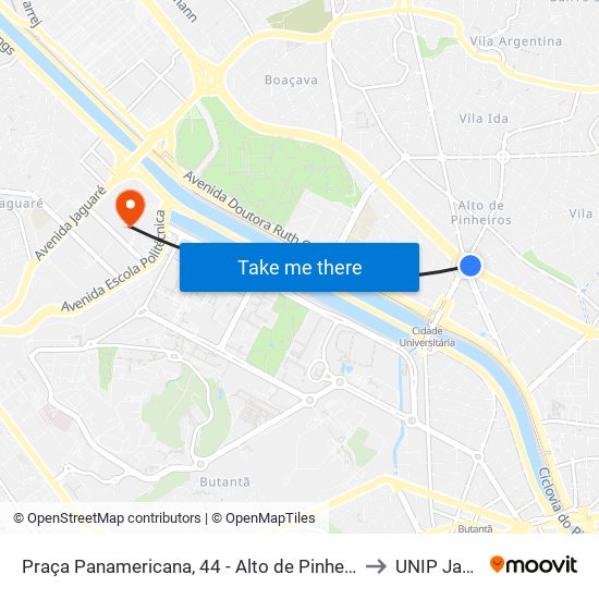 Praça Panamericana, 44 - Alto de Pinheiros, São Paulo to UNIP Jaguaré map