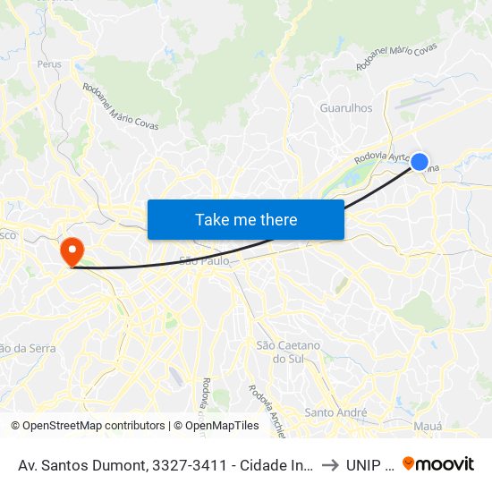 Av. Santos Dumont, 3327-3411 - Cidade Industrial Satélite de São Paulo, Guarulhos to UNIP Jaguaré map