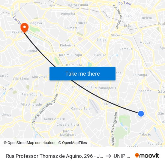 Rua Professor Thomaz de Aquino, 296 - Jardim Maria Estela, São Paulo to UNIP Jaguaré map