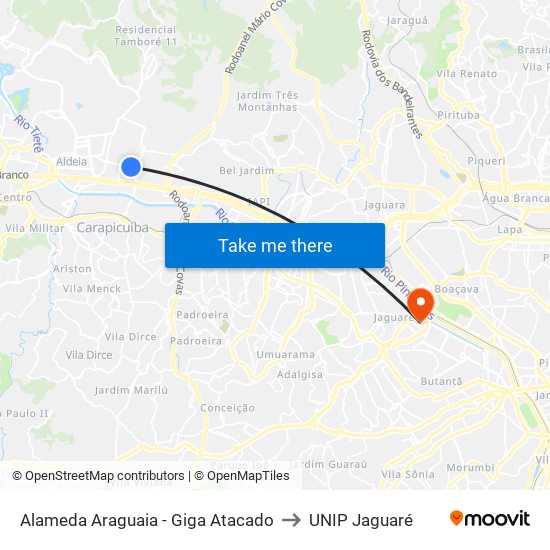 Alameda Araguaia - Giga Atacado to UNIP Jaguaré map