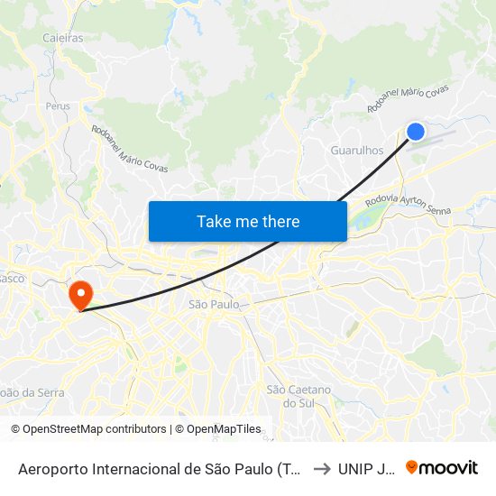 Aeroporto Internacional de São Paulo (Terminal de Passageiros 2) to UNIP Jaguaré map