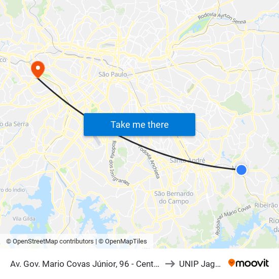 Av. Gov. Mario Covas Júnior, 96 - Centro, Mauá to UNIP Jaguaré map