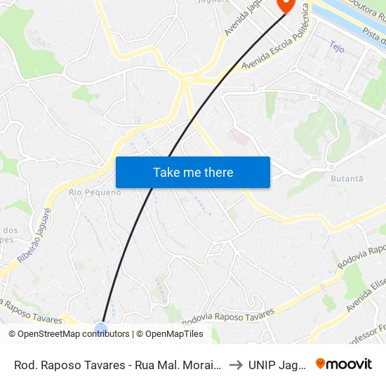 Rod. Raposo Tavares - Rua Mal. Morais Ancora to UNIP Jaguaré map