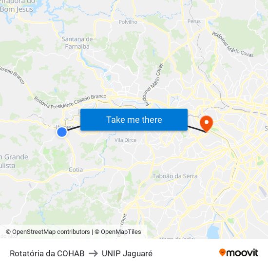 Rotatória da COHAB to UNIP Jaguaré map