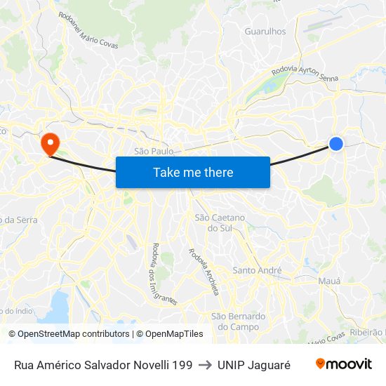 Rua Américo Salvador Novelli 199 to UNIP Jaguaré map