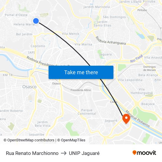 Rua Renato Marchionno to UNIP Jaguaré map
