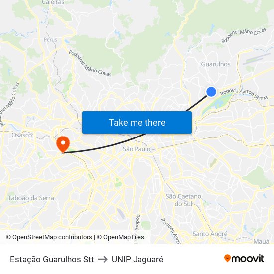 Estação Guarulhos Stt to UNIP Jaguaré map