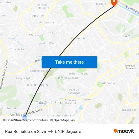 Rua Reinaldo da Silva to UNIP Jaguaré map