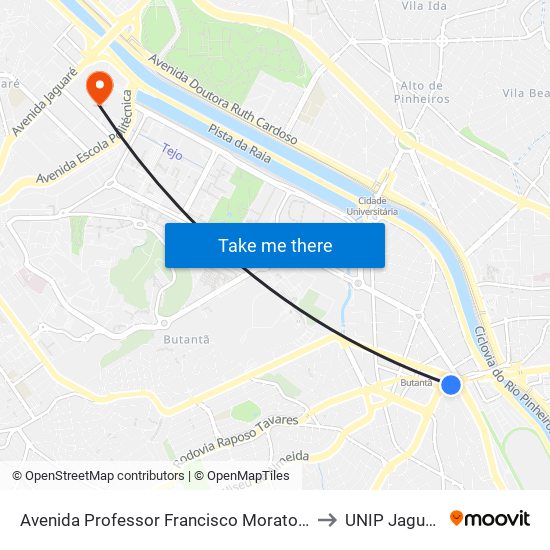 Avenida Professor Francisco Morato C/B to UNIP Jaguaré map