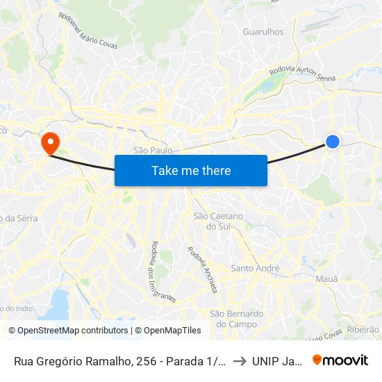 Rua Gregório Ramalho, 256 - Parada 1/Flores do Piauí to UNIP Jaguaré map