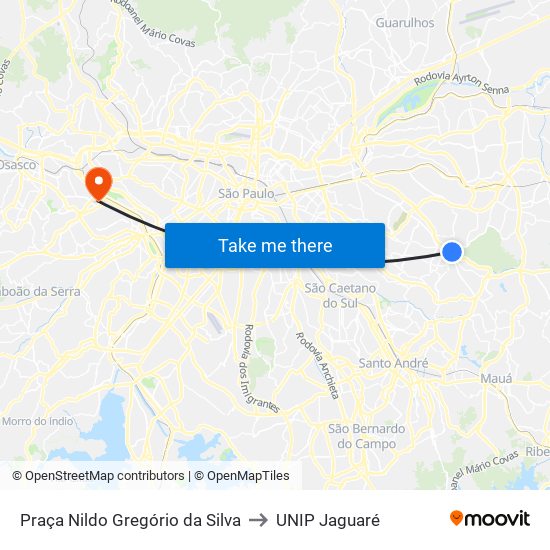 Praça Nildo Gregório da Silva to UNIP Jaguaré map