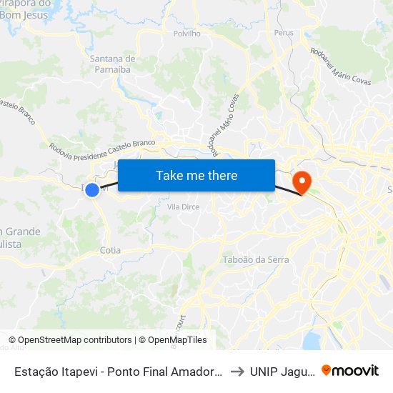 Estação Itapevi - Ponto Final Amador Bueno to UNIP Jaguaré map