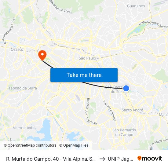 R. Murta do Campo, 40 - Vila Alpina, São Paulo to UNIP Jaguaré map