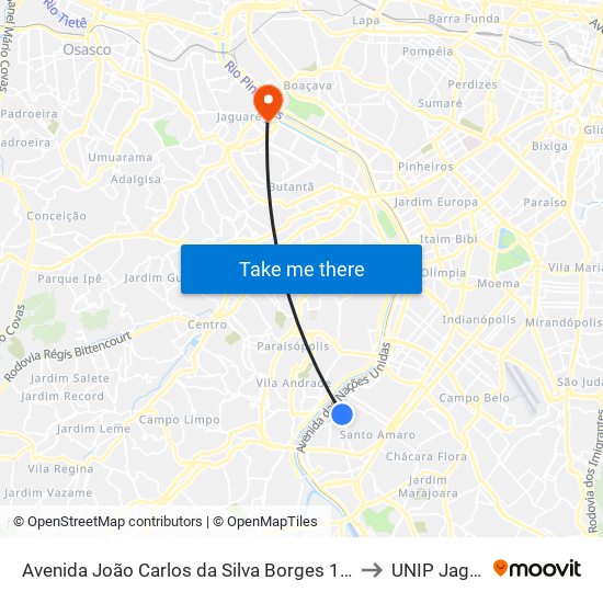 Avenida João Carlos da Silva Borges 1176, 1180 to UNIP Jaguaré map