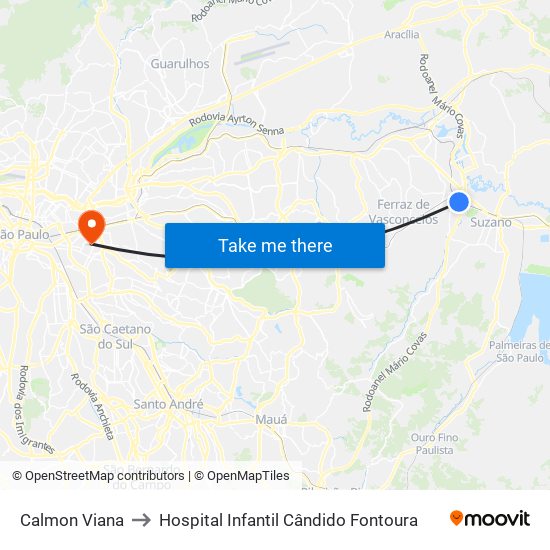 Calmon Viana to Hospital Infantil Cândido Fontoura map