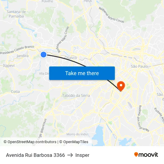 Avenida Rui Barbosa 3366 to Insper map