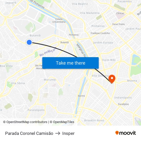 Parada Coronel Camisão to Insper map