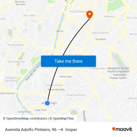 Avenida Adolfo Pinheiro, 96 to Insper map