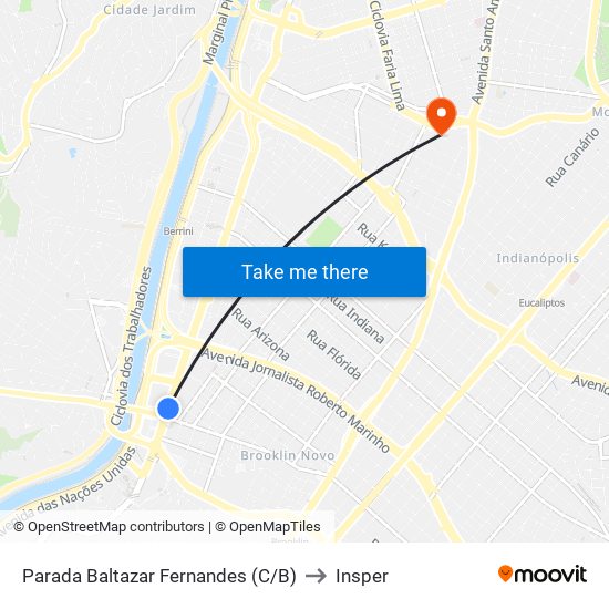 Parada Baltazar Fernandes (C/B) to Insper map