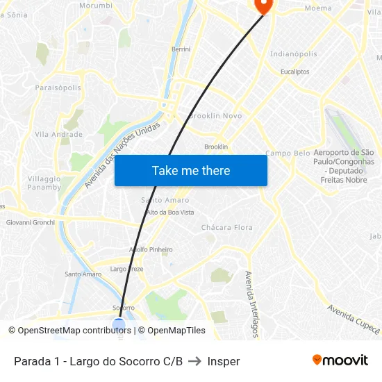 Parada 1 - Largo do Socorro C/B to Insper map