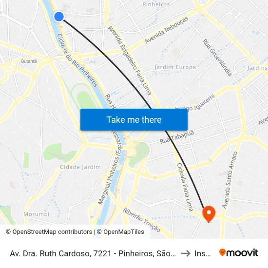 Av. Dra. Ruth Cardoso, 7221 - Pinheiros, São Paulo to Insper map