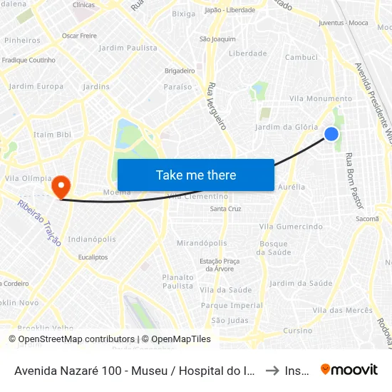 Avenida Nazaré 100 - Museu / Hospital do Ipiranga to Insper map