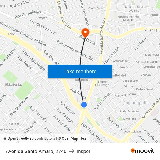 Avenida Santo Amaro, 2740 to Insper map