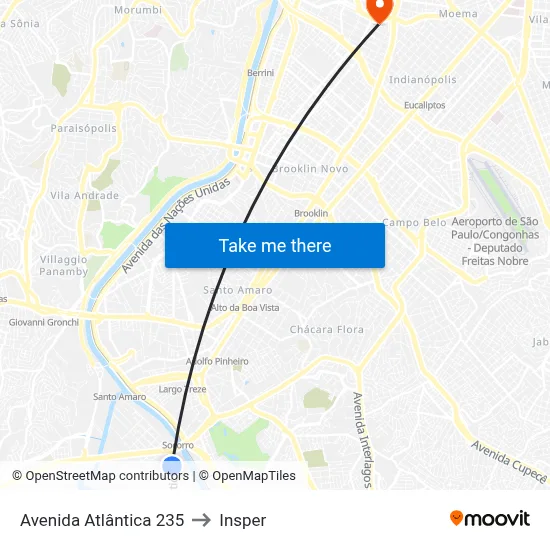 Avenida Atlântica 235 to Insper map