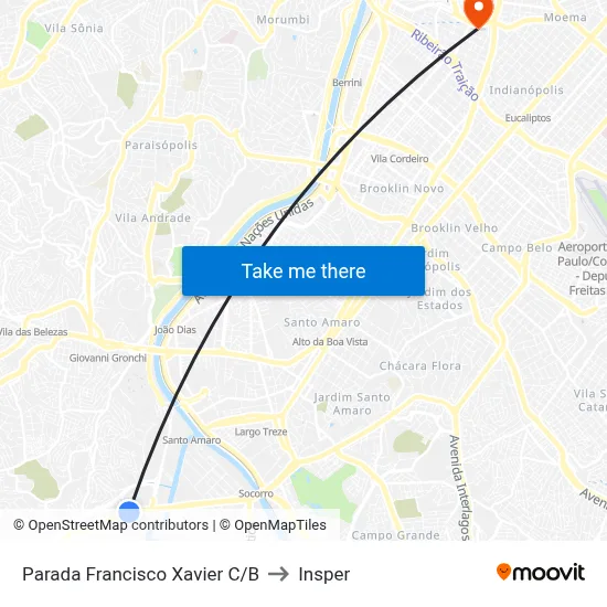 Parada Francisco Xavier C/B to Insper map