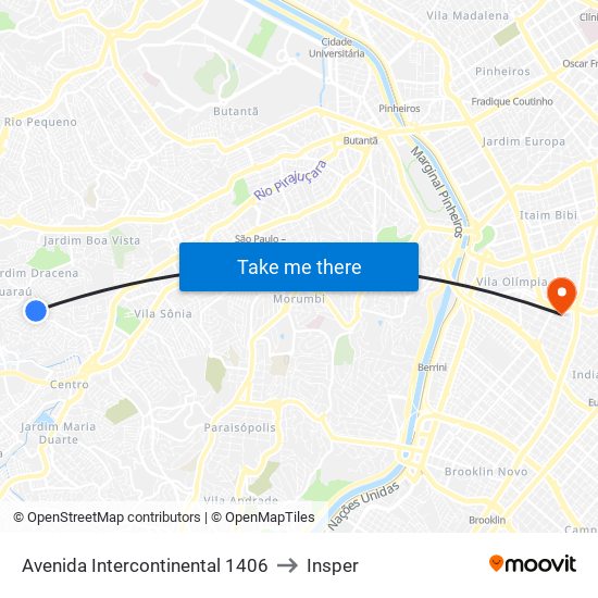 Avenida Intercontinental 1406 to Insper map
