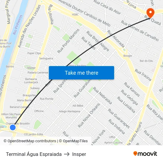 Plat. Lateral Terminal Água Espraiada to Insper map