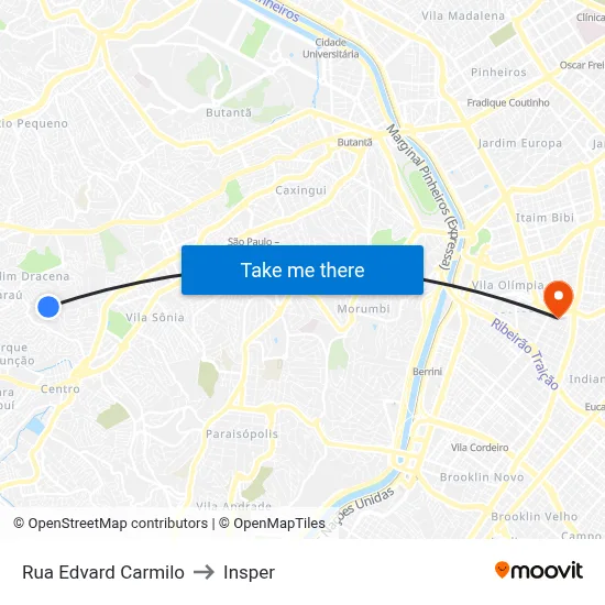 Rua Edvard Carmilo to Insper map