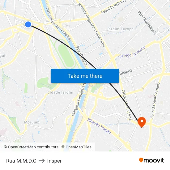 Rua M.M.D.C to Insper map