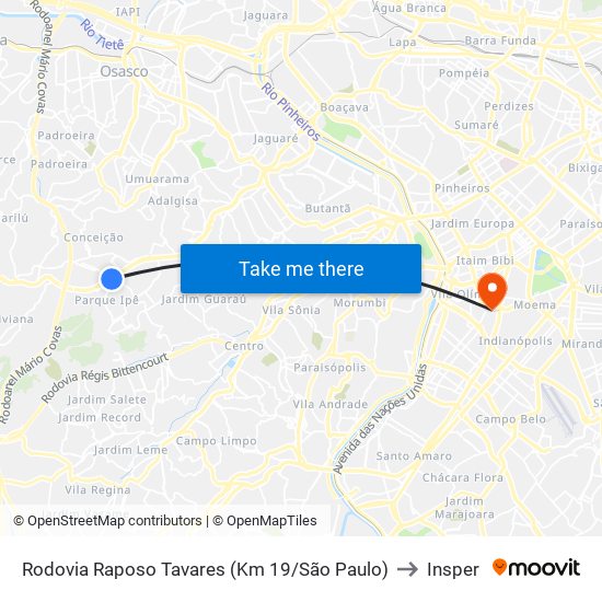 Rodovia Raposo Tavares (Km 19/São Paulo) to Insper map