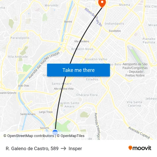 R. Galeno de Castro, 589 to Insper map