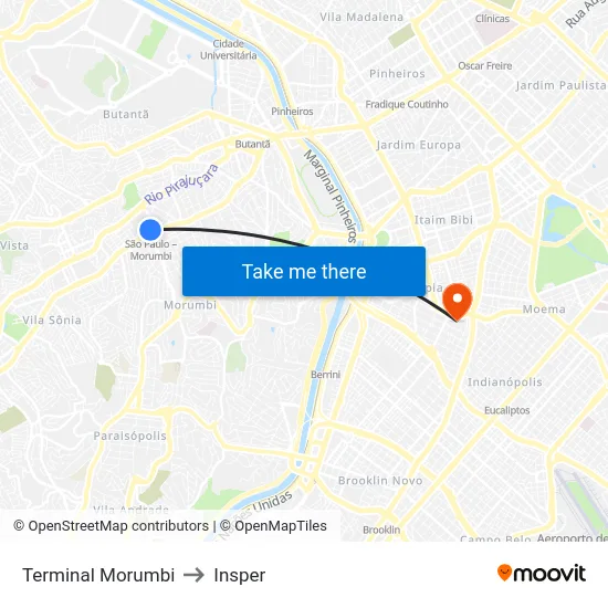 Terminal Morumbi to Insper map