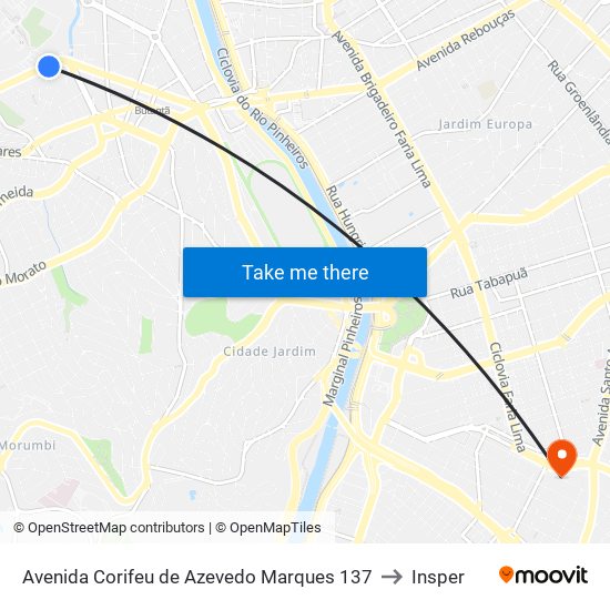 Avenida Corifeu de Azevedo Marques 137 to Insper map