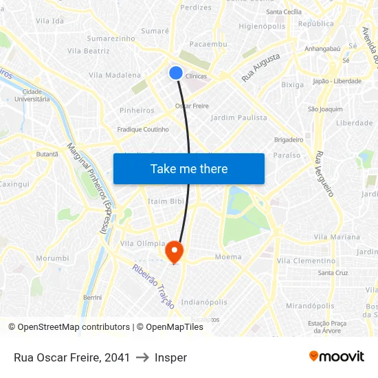 Rua Oscar Freire, 2041 to Insper map