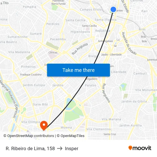 R. Ribeiro de Lima, 158 to Insper map