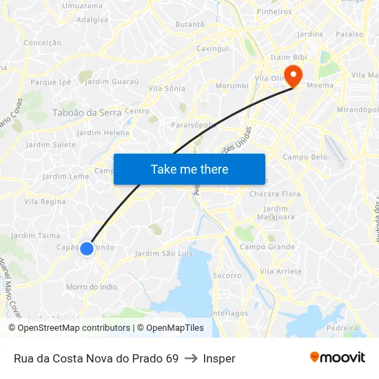 Rua da Costa Nova do Prado 69 to Insper map