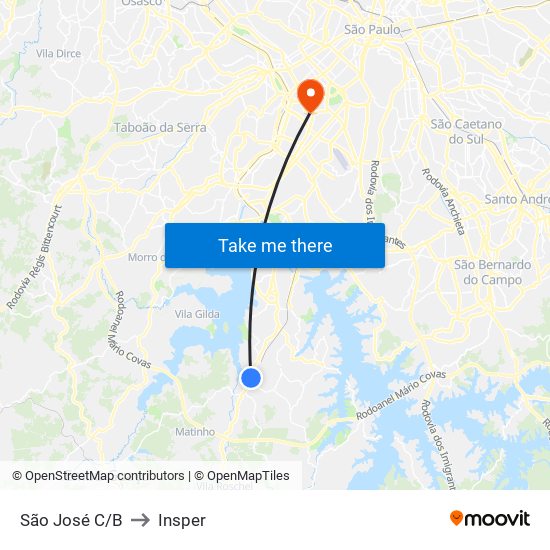 São José C/B to Insper map