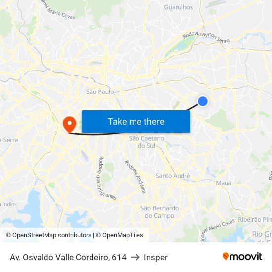 Av. Osvaldo Valle Cordeiro, 614 to Insper map