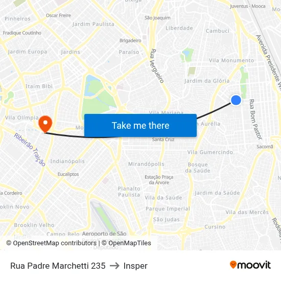 Rua Padre Marchetti 235 to Insper map