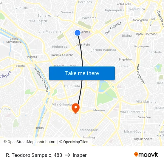 R. Teodoro Sampaio, 483 to Insper map