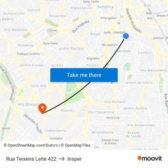 Rua Teixeira Leite 422 to Insper map