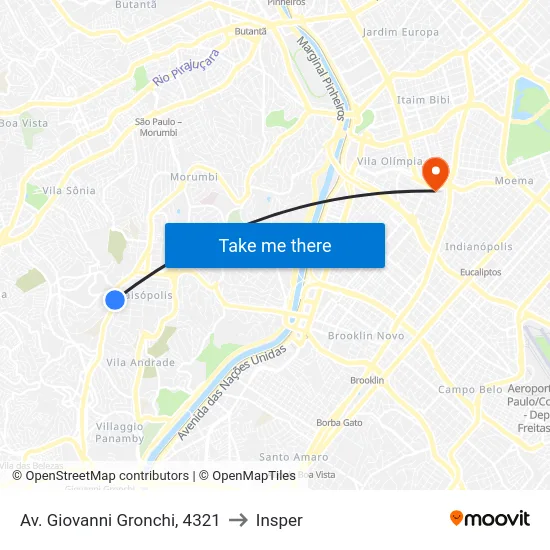 Av. Giovanni Gronchi, 4321 to Insper map