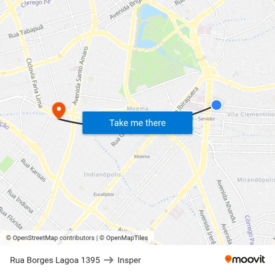 Rua Borges Lagoa 1395 to Insper map