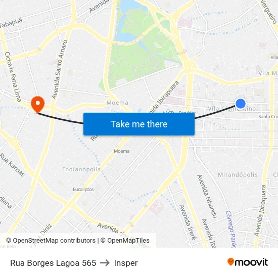 Rua Borges Lagoa 565 to Insper map